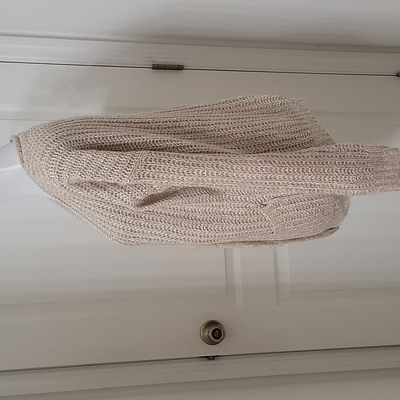 Essentials by Full Tilt Oatmeal Colored Button Front Loose Knit Cardigan Sweater - Picture 3 of 12